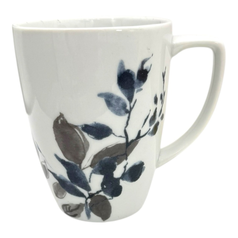 Corelle Kyoto Night Coffee Mugs 12 oz Gray Blue Leaves Porcelain Discontinued